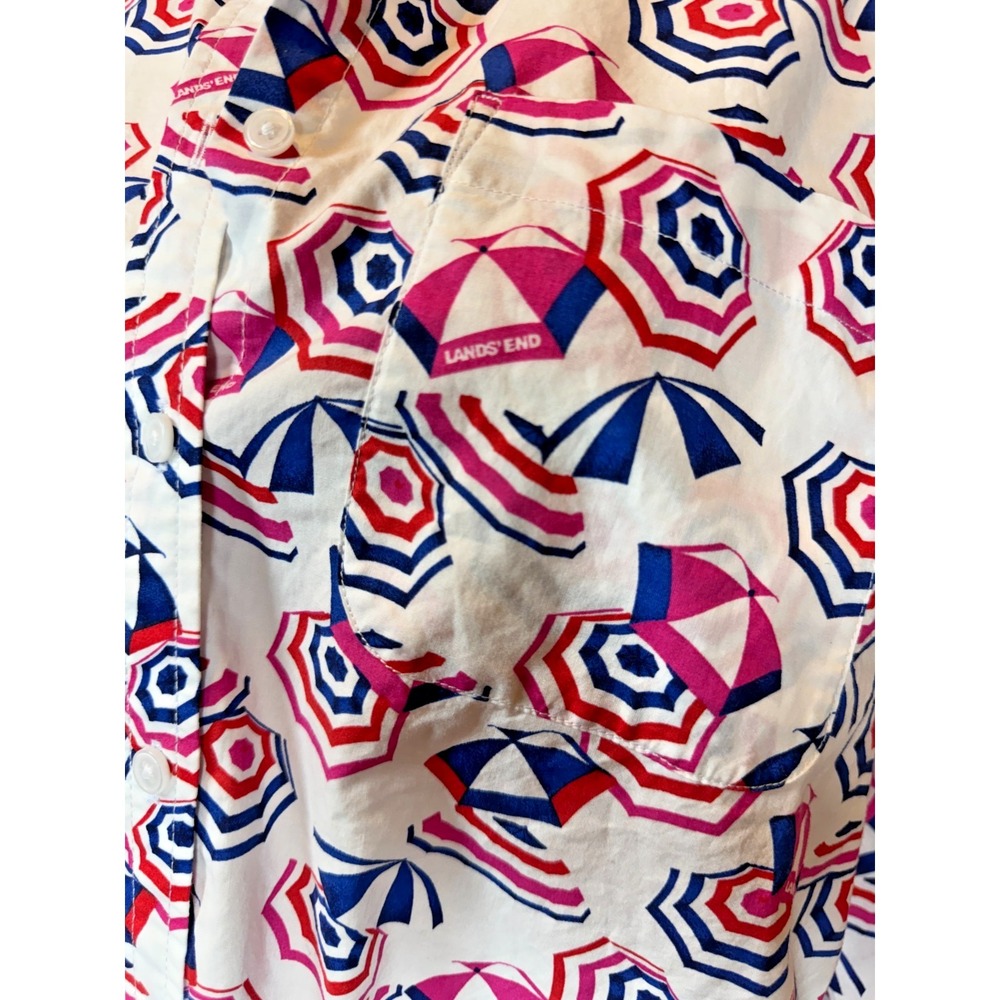 Lands End Womens XL Beach Umbrella Novelty Print Button Up Shirt Roll Tab Sleeve - Picture 3 of 8